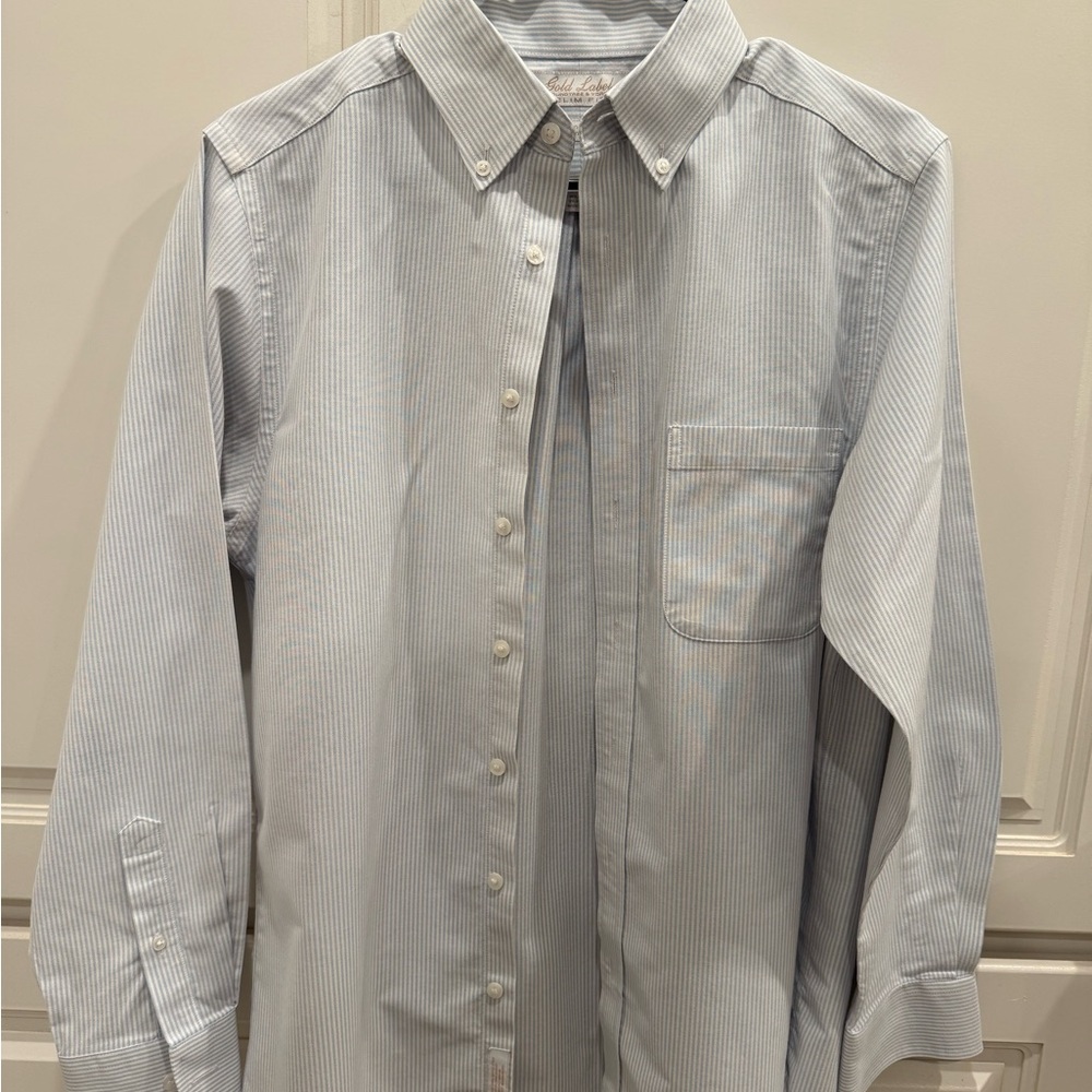 Roundtree & Yorke Men's Blue Pinstripe Button Down Shirt